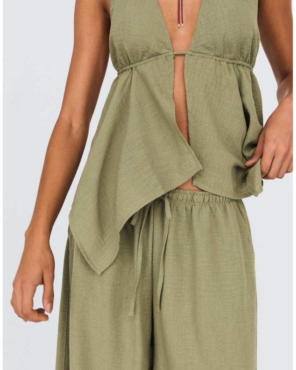 Bershka Green Halter Neck Tie Top