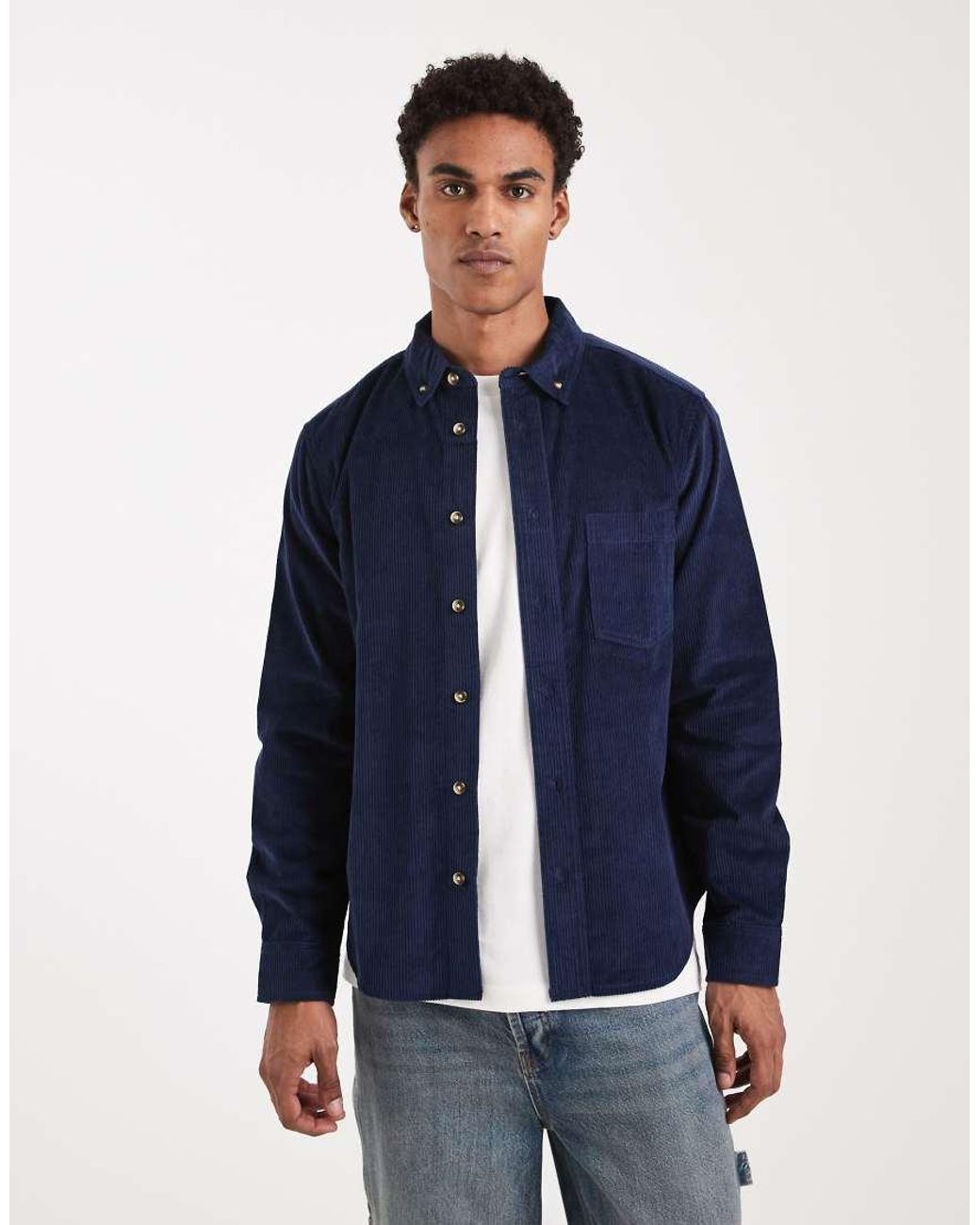 ASOS Blue Regular Fit Cord Shirt for men