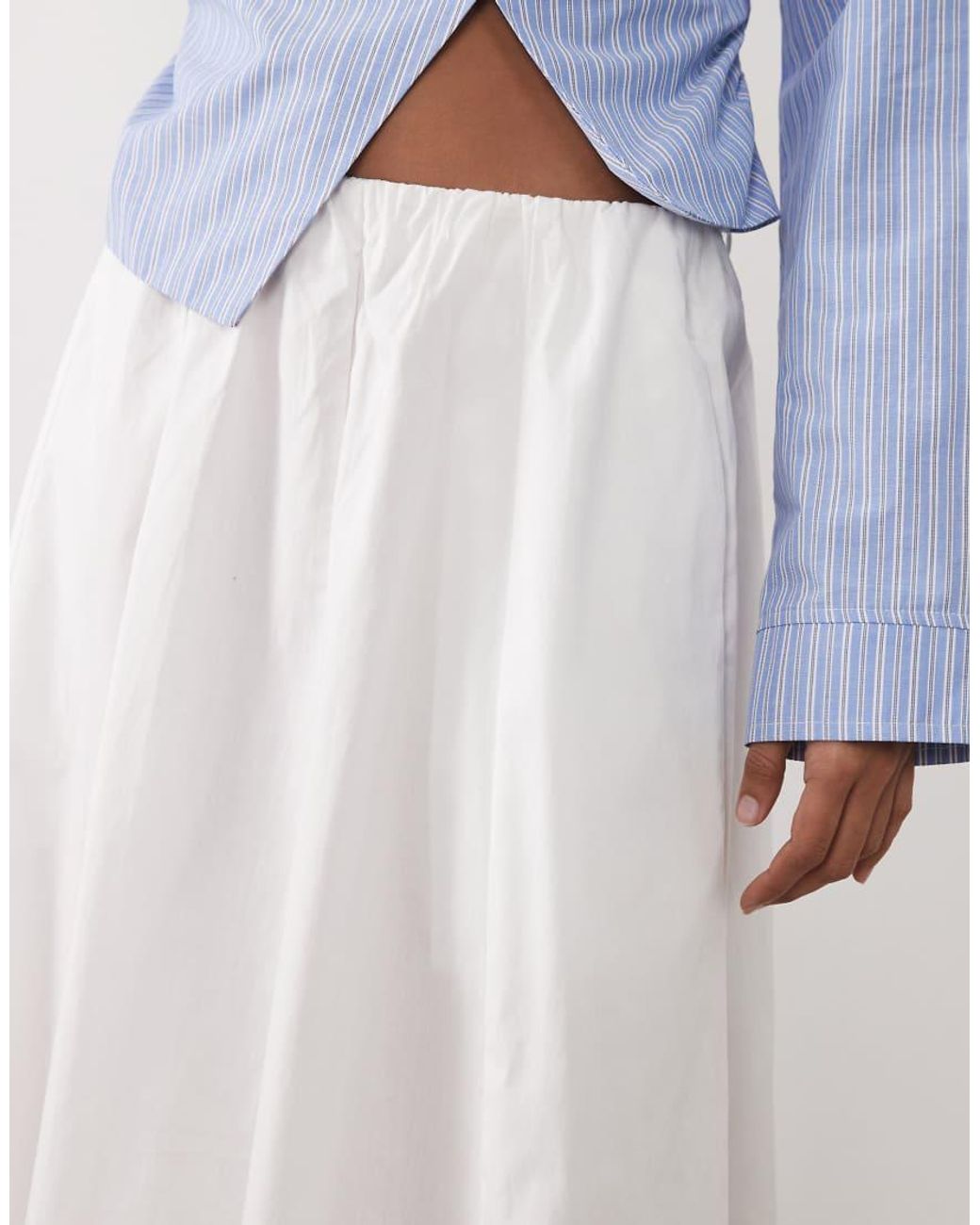 Mango White 100% Cotton A-line Midaxi Skirt