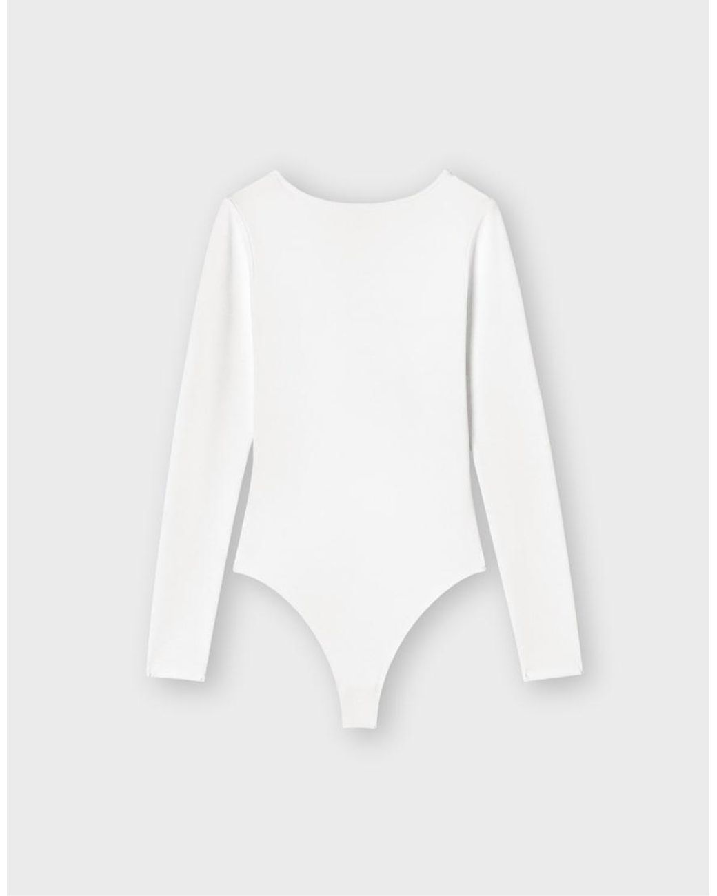 Stradivarius White V-neck Bodysuit With Under-bust Gathering