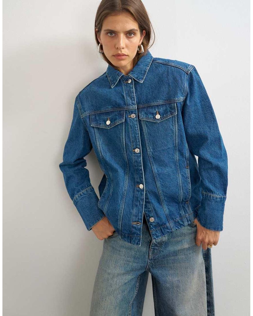 TOPSHOP Blue Denim Jacket With Strong Shoulder