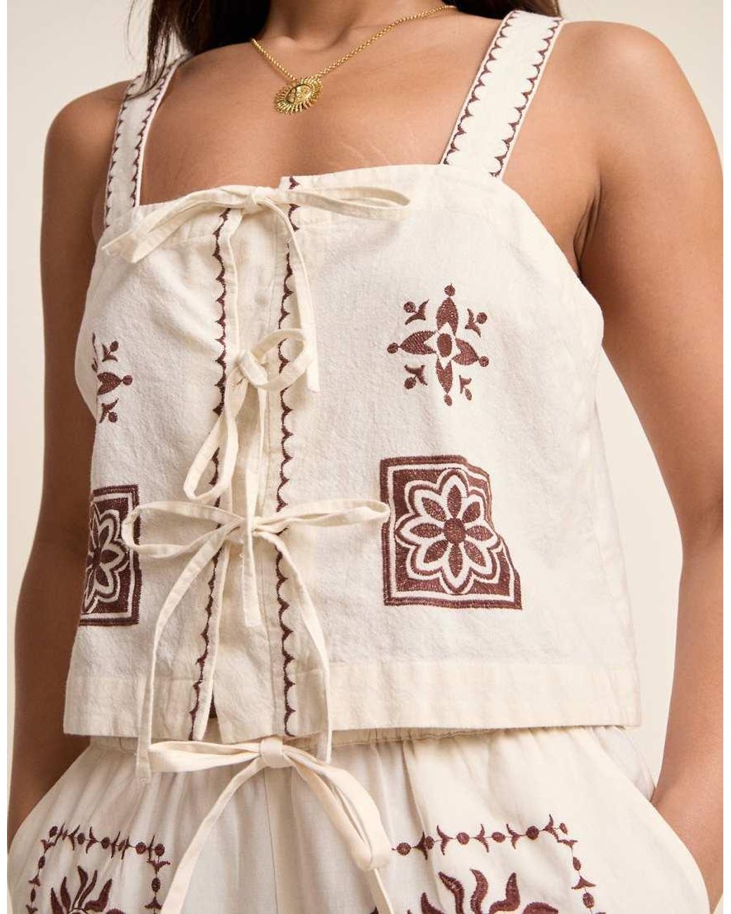 Nobody's Child Natural Topaz Cotton Printed Tie Detail Cami Top
