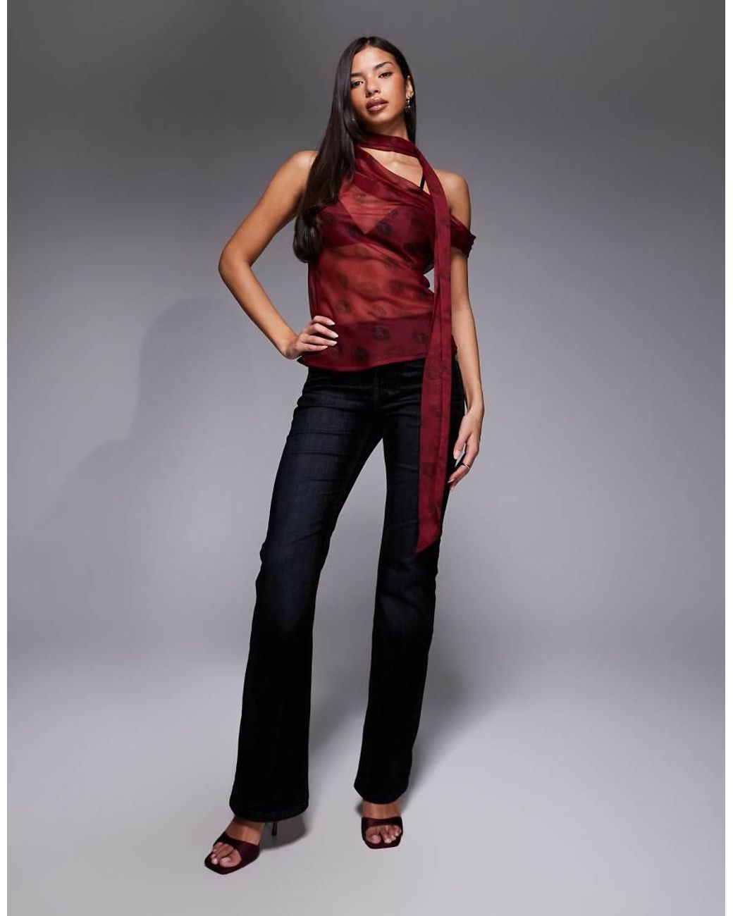 ASOS Red Scarf Detail Chiffon Cami