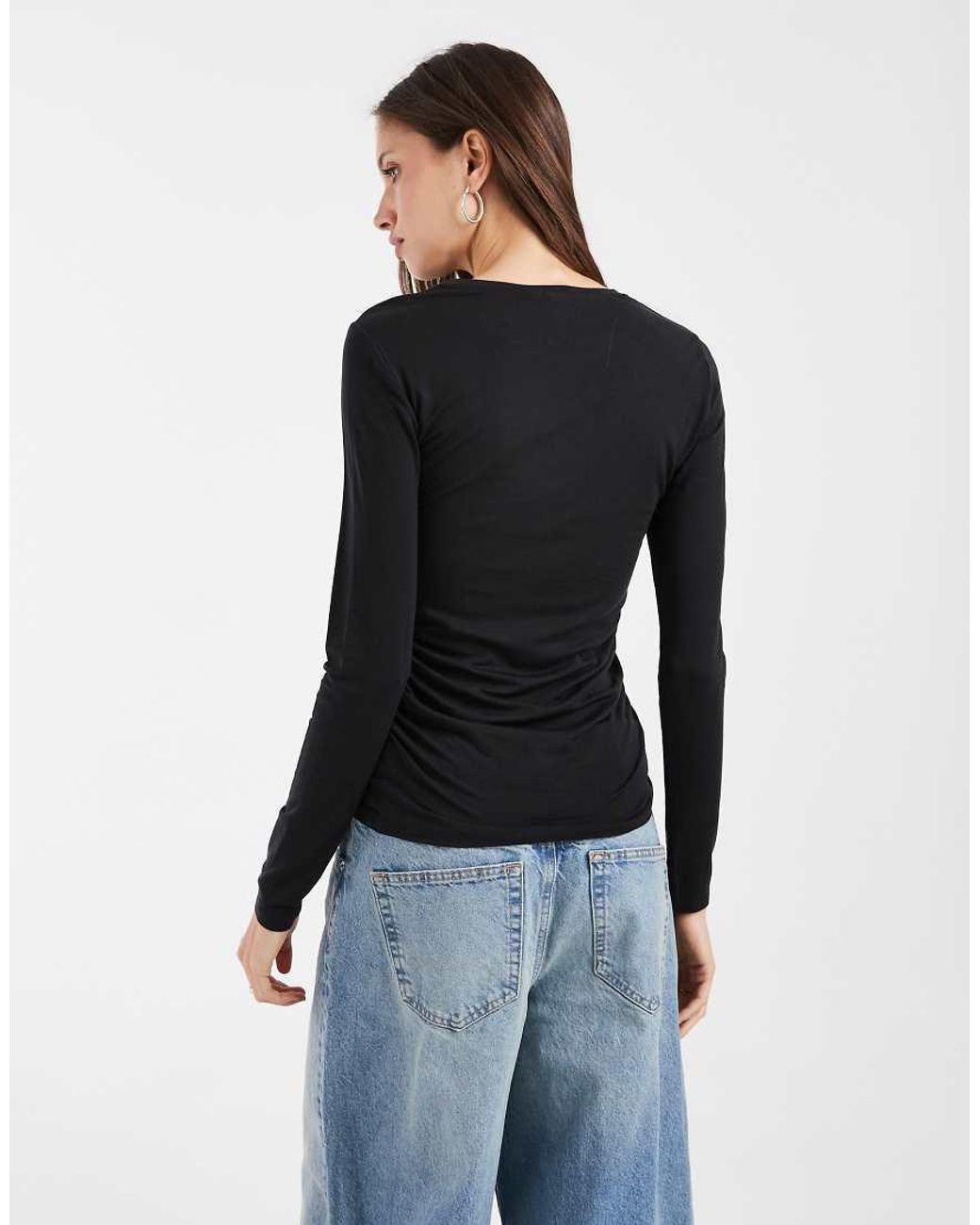 Vero Moda Blue Ruched Long Sleeve Top