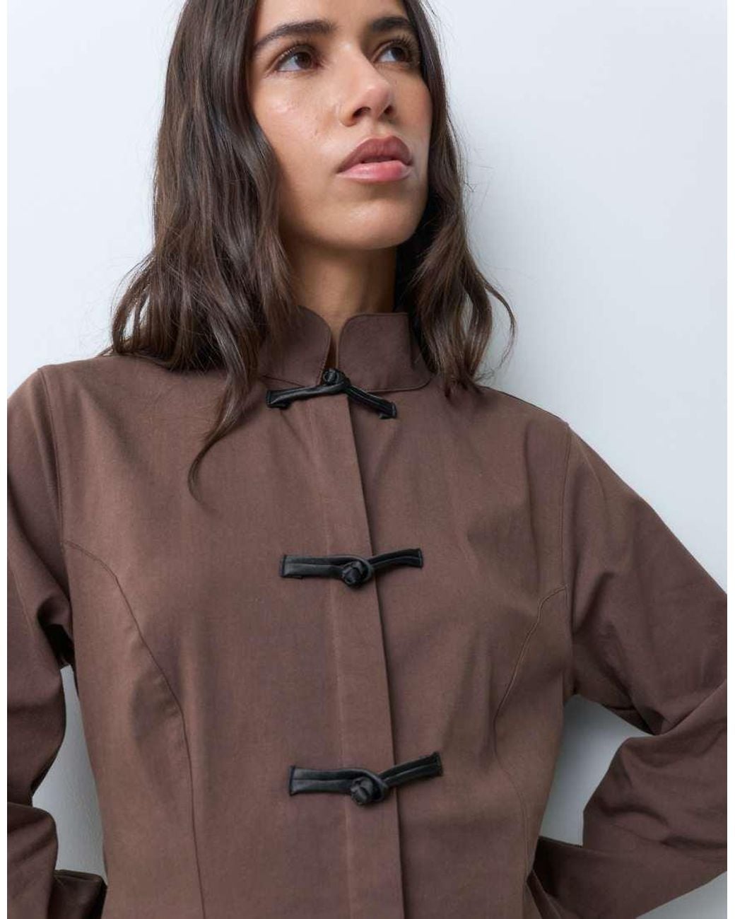 ASOS Brown Maderine Peplum Hem Shirt
