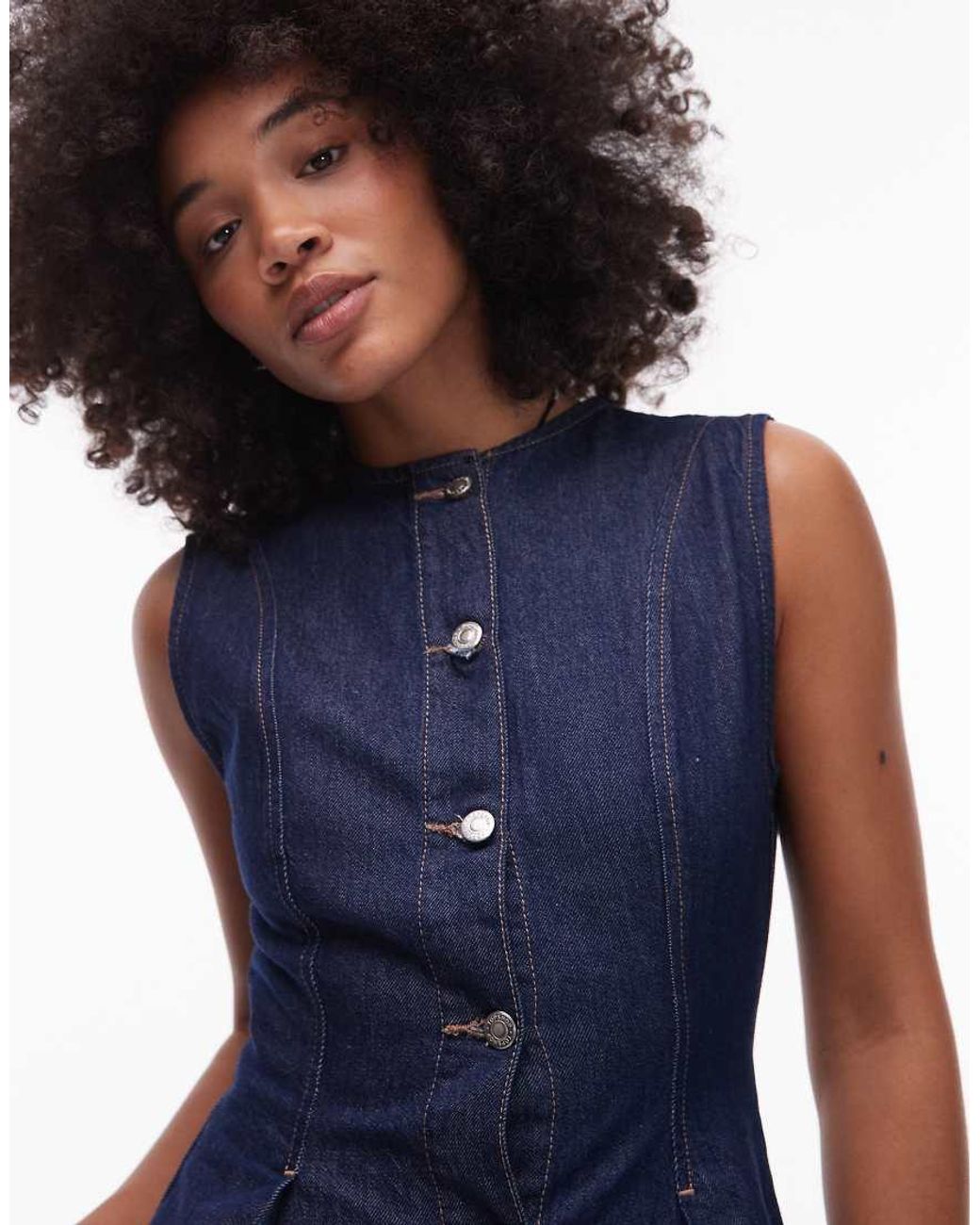 TOPSHOP Blue Denim Pleated Peplum Top