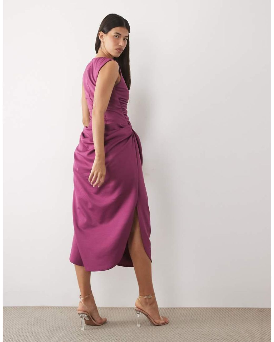 ASOS Purple Structured Midi Dress With Draped Skirt