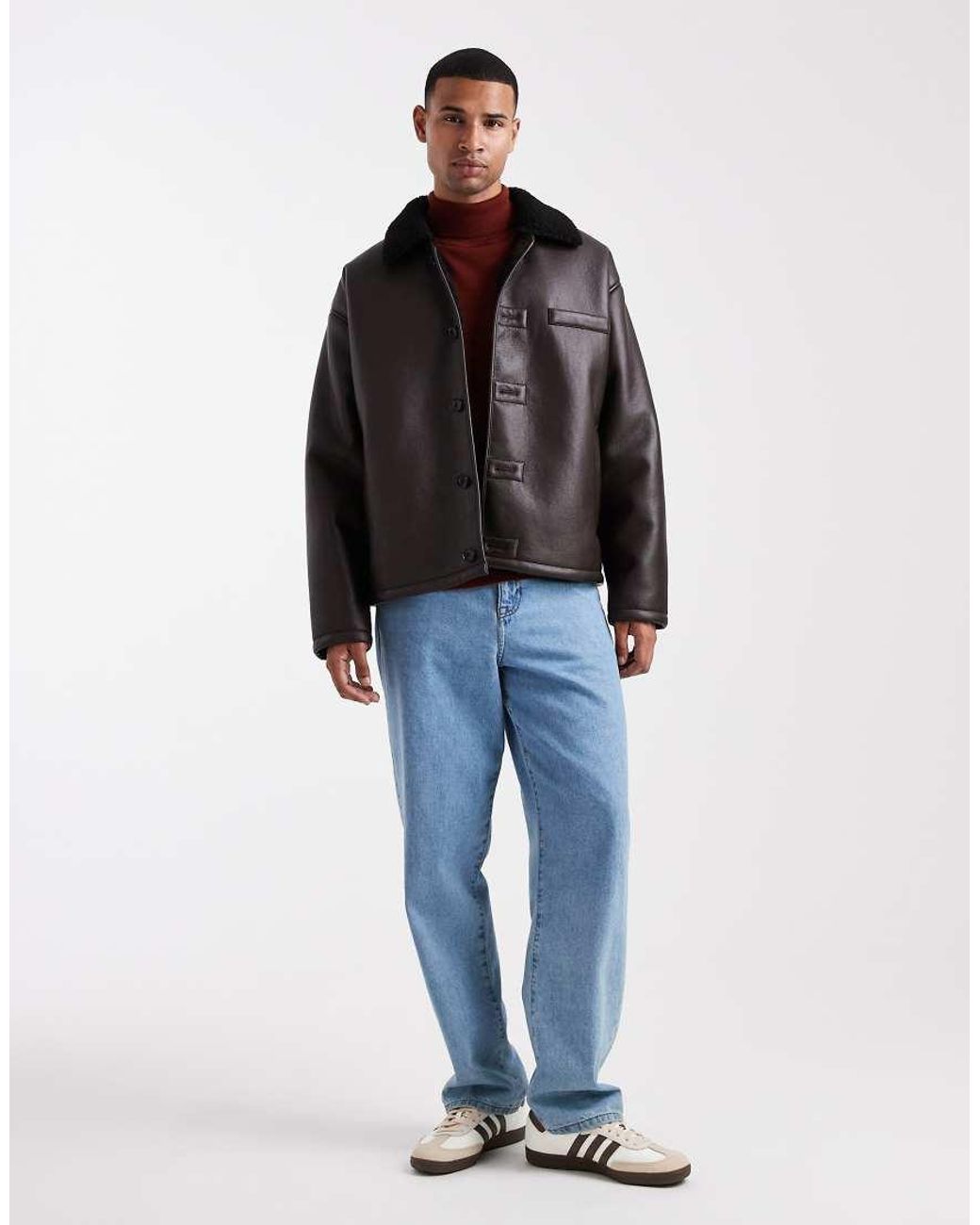 ASOS Black Aviator Jacket With Borg Collar for men