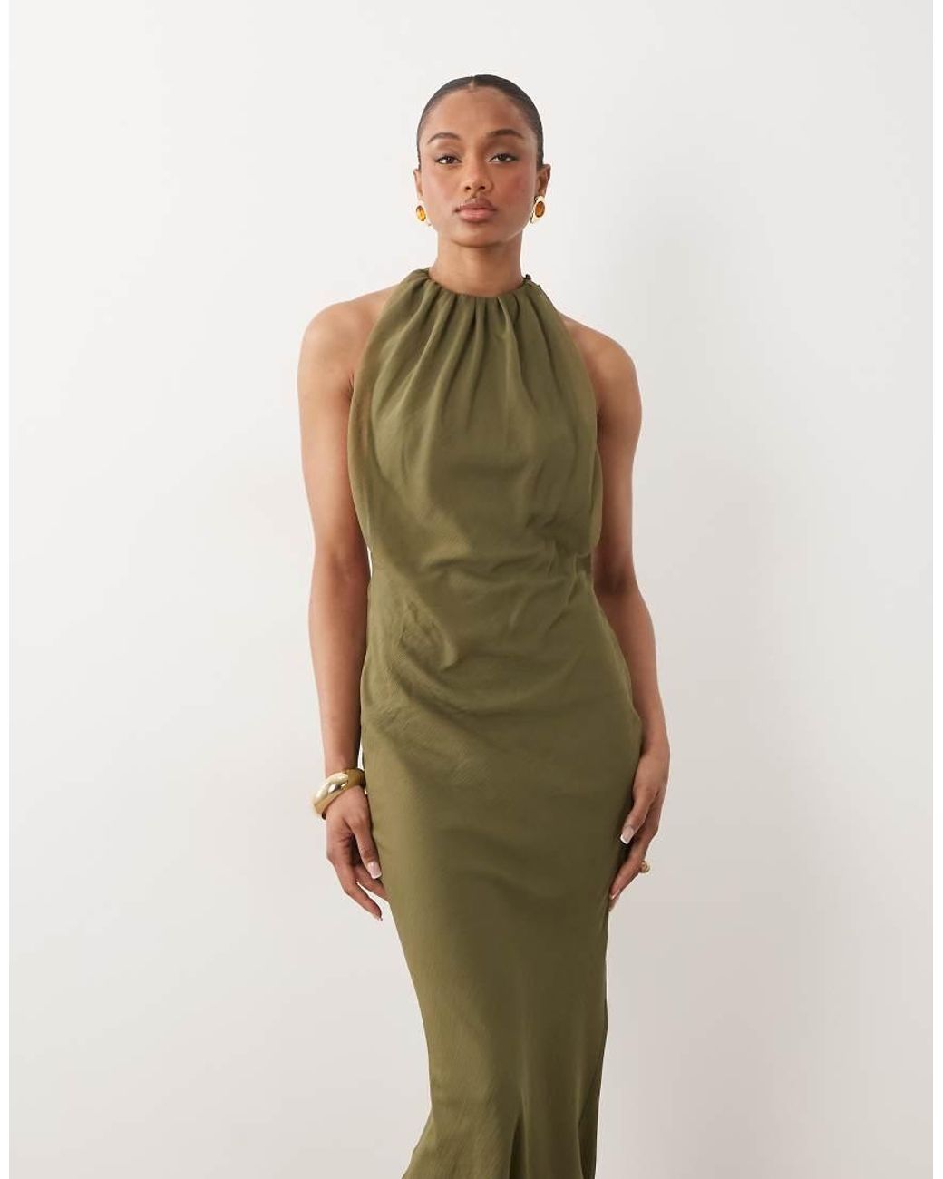 ASOS Green Asos Design Tall Draped Halter Neck Maxi Dress With Knot Back Detail