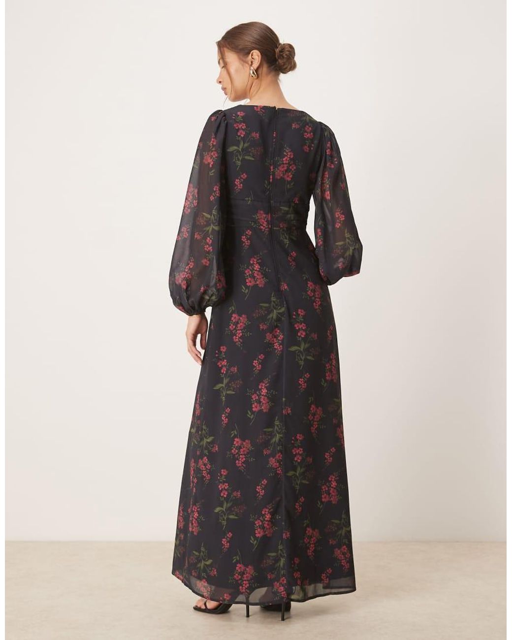 ANAYA Black Floral Faux Wrap Long Sleeve Maxi Dress