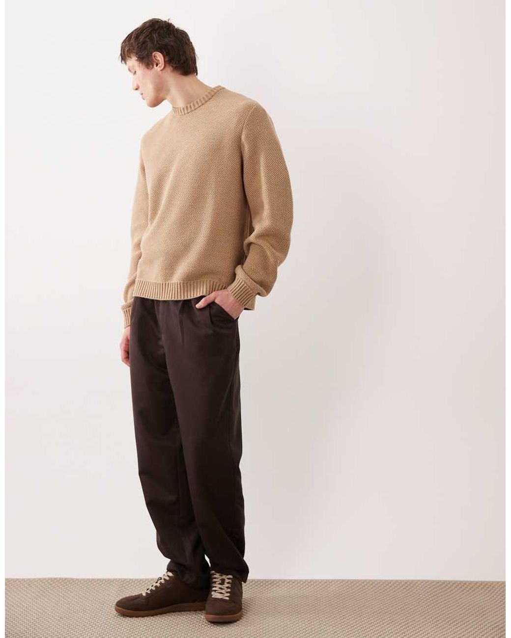 ASOS Natural Oversized Textured Knitted Jumper for men