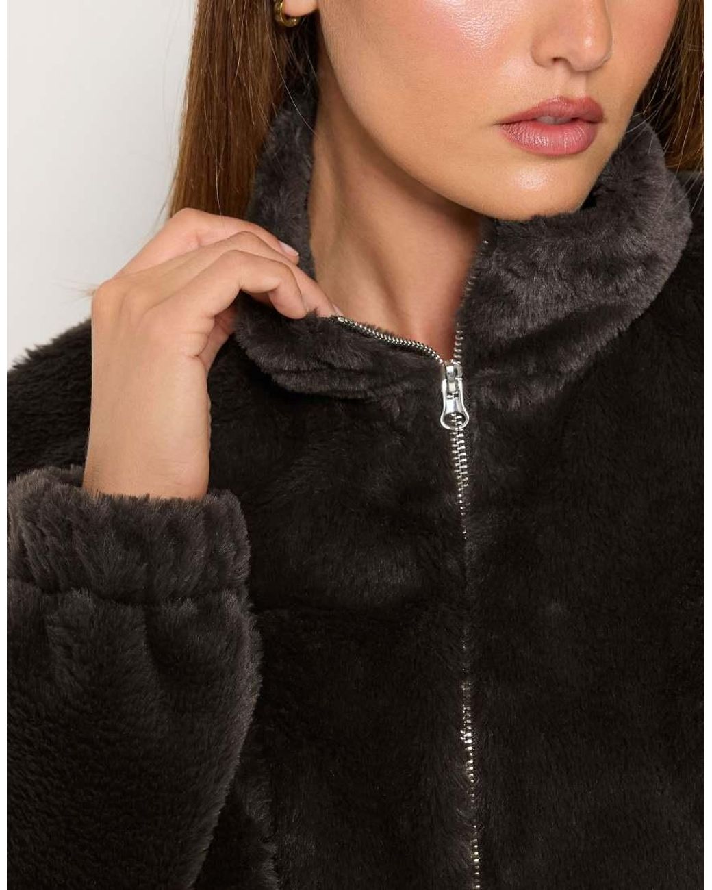 Long Tall Sally Black Faux Fur Zip Jacket