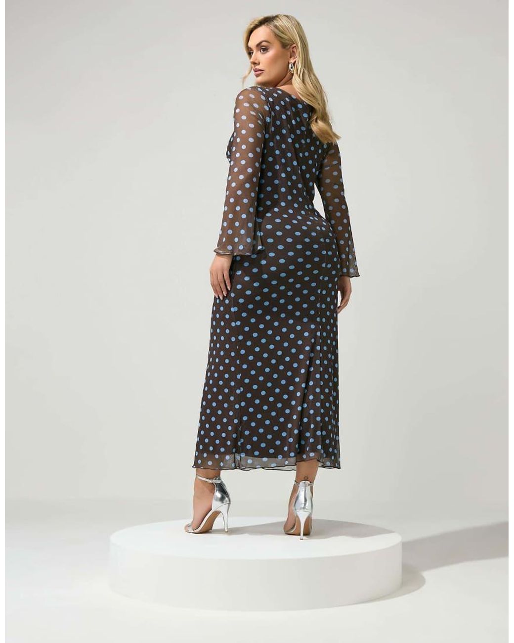 Yours Clothing Blue Polka Dot Mesh Maxi Dress