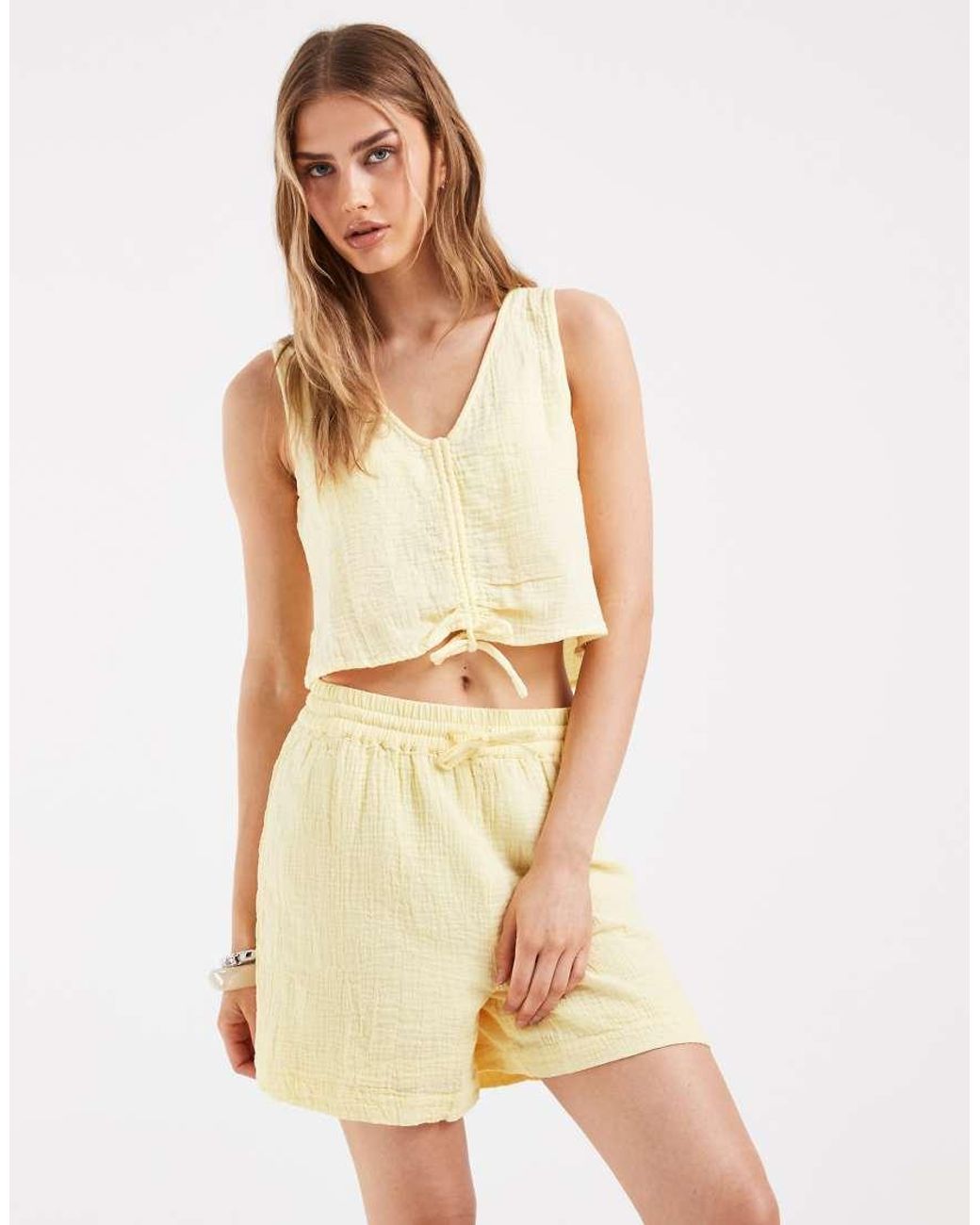 Pieces Natural Crinkled Cotton High Waisted Shorts