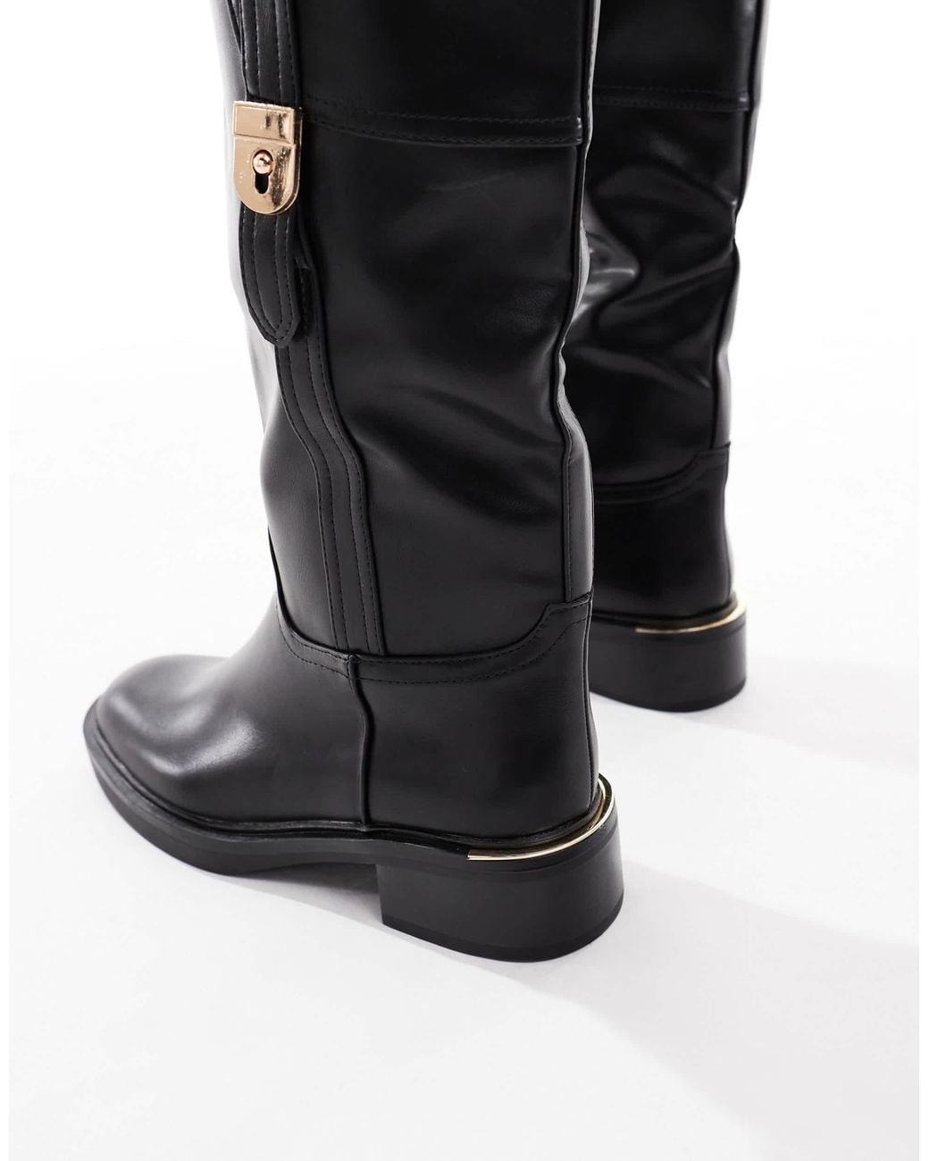 SEQWL Wide Fit White Twix Buckle Detail Refined Riding Boots