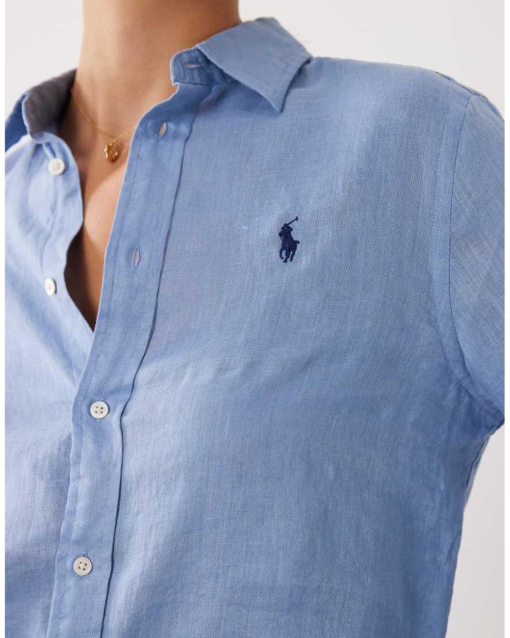 Polo Ralph Lauren Blue Icon Logo Classic Fit Linen Shirt