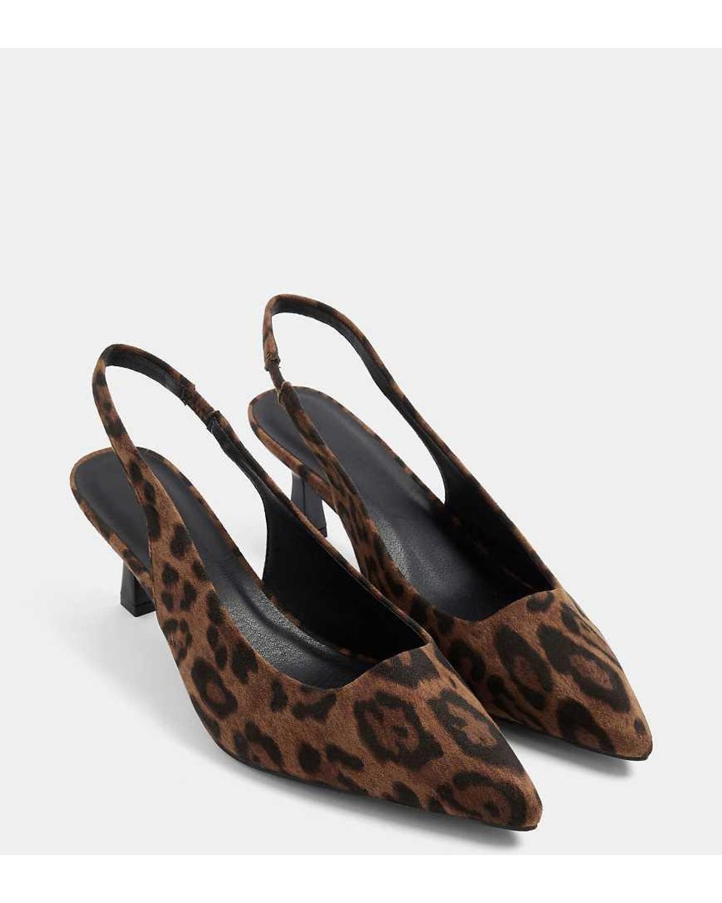 Yours Clothing Black Wide Fit Leopard Faux Suede Sling Back Heels
