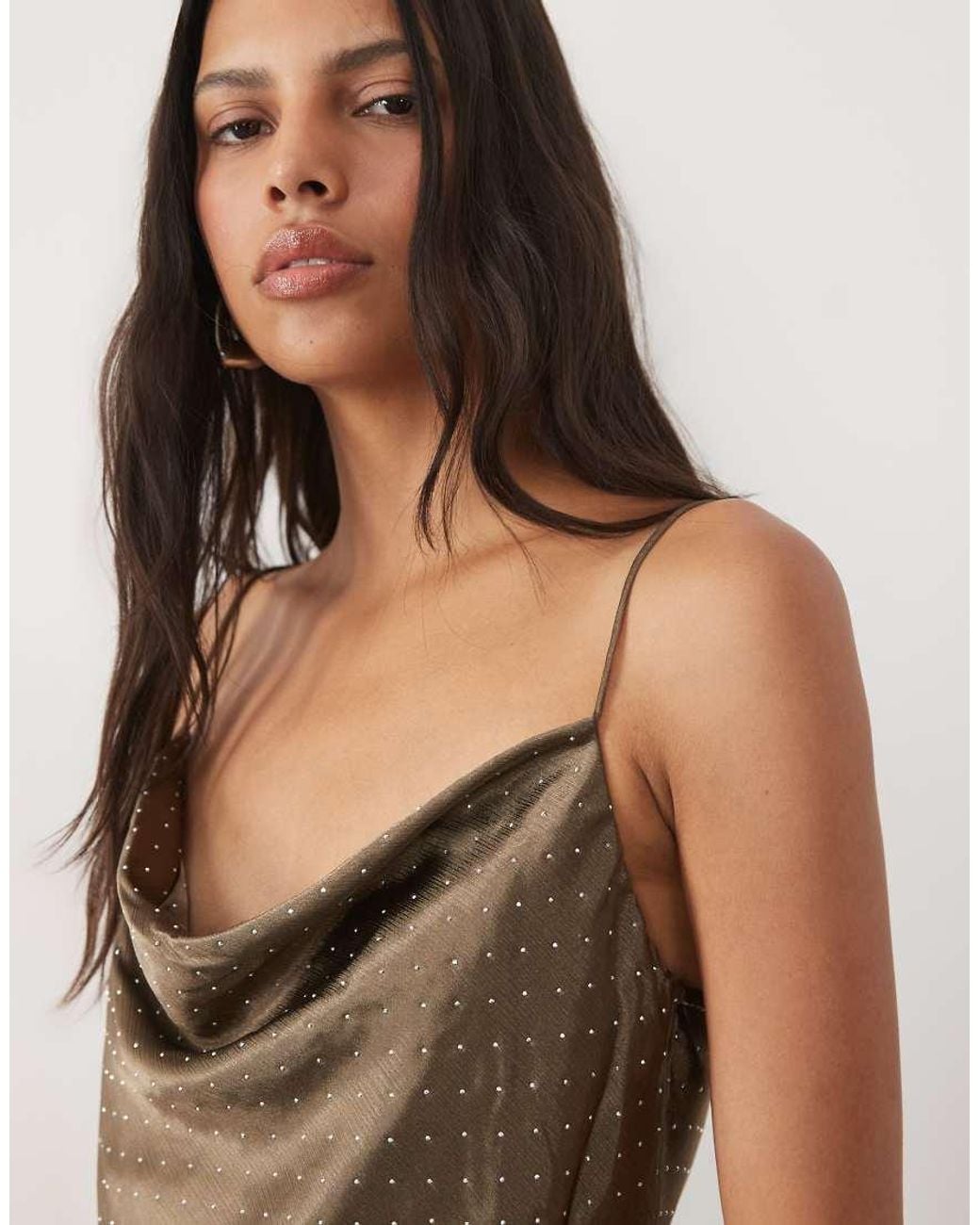 New Look Brown Hotfix Cowl Neck Mini Dress