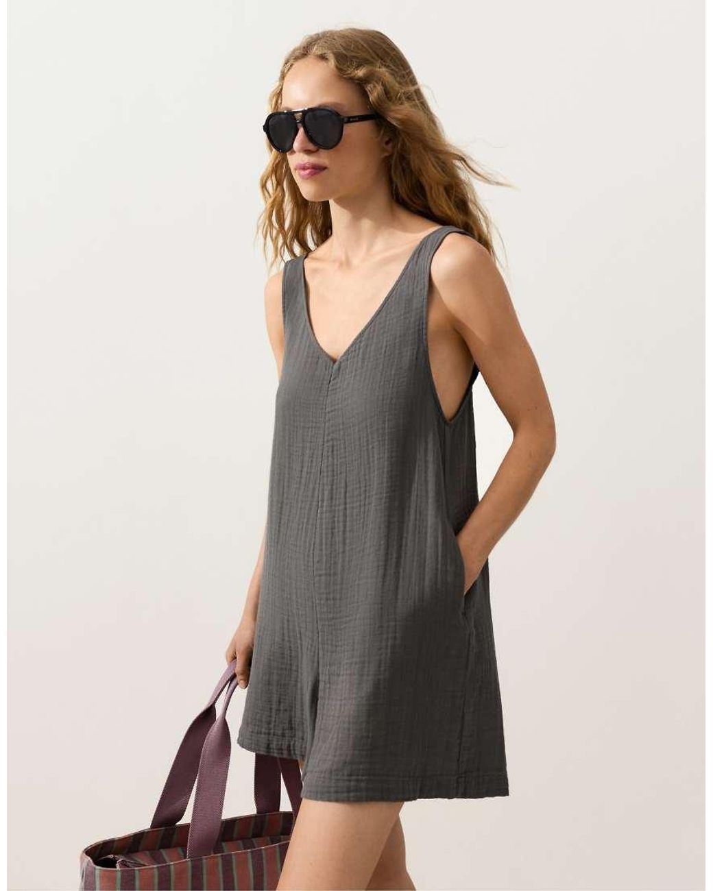 Oysho Gray Short 100% Cotton Jumpsuit