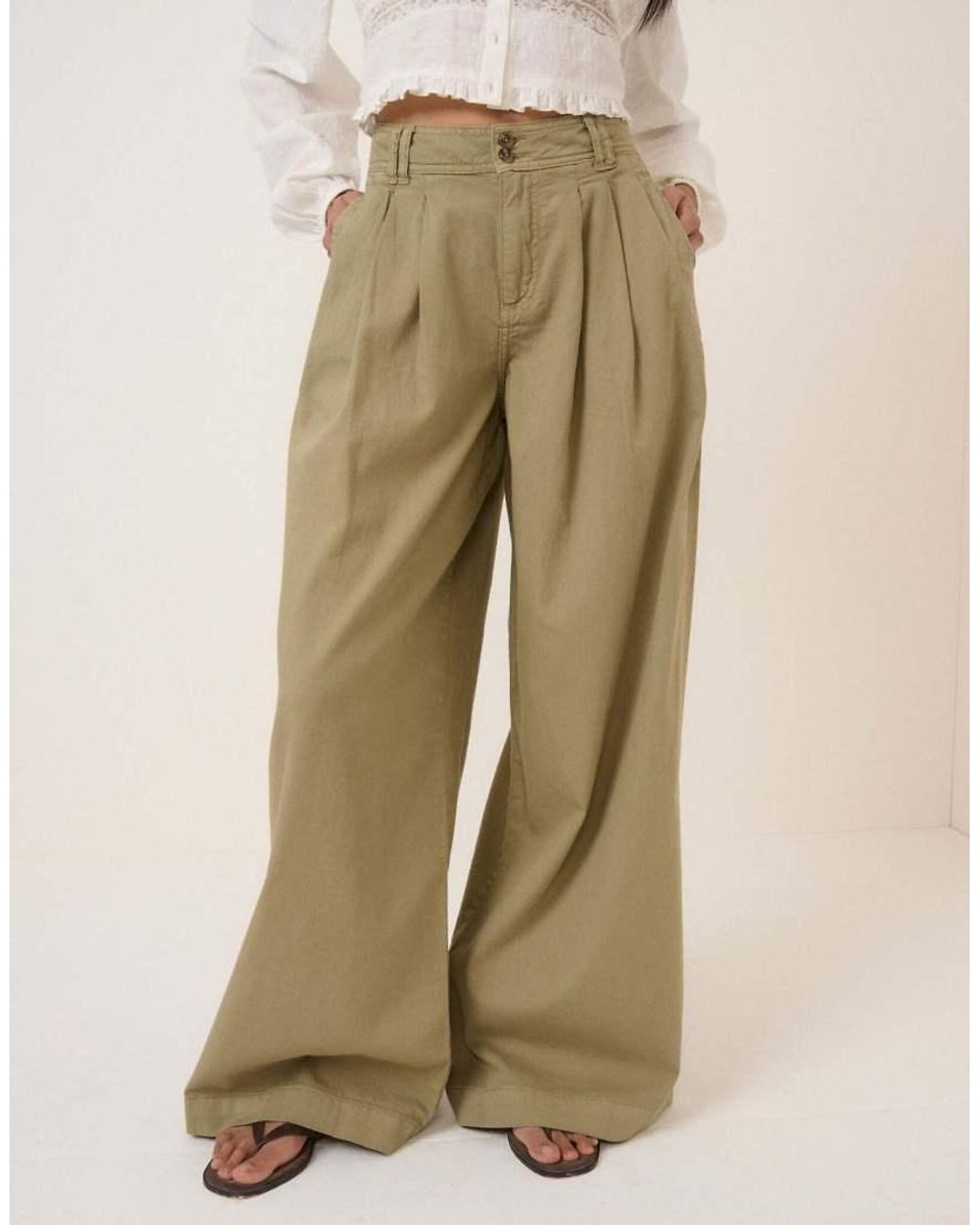 Nobody's Child Petite Natural Pleated Cotton Wide Leg Trousers