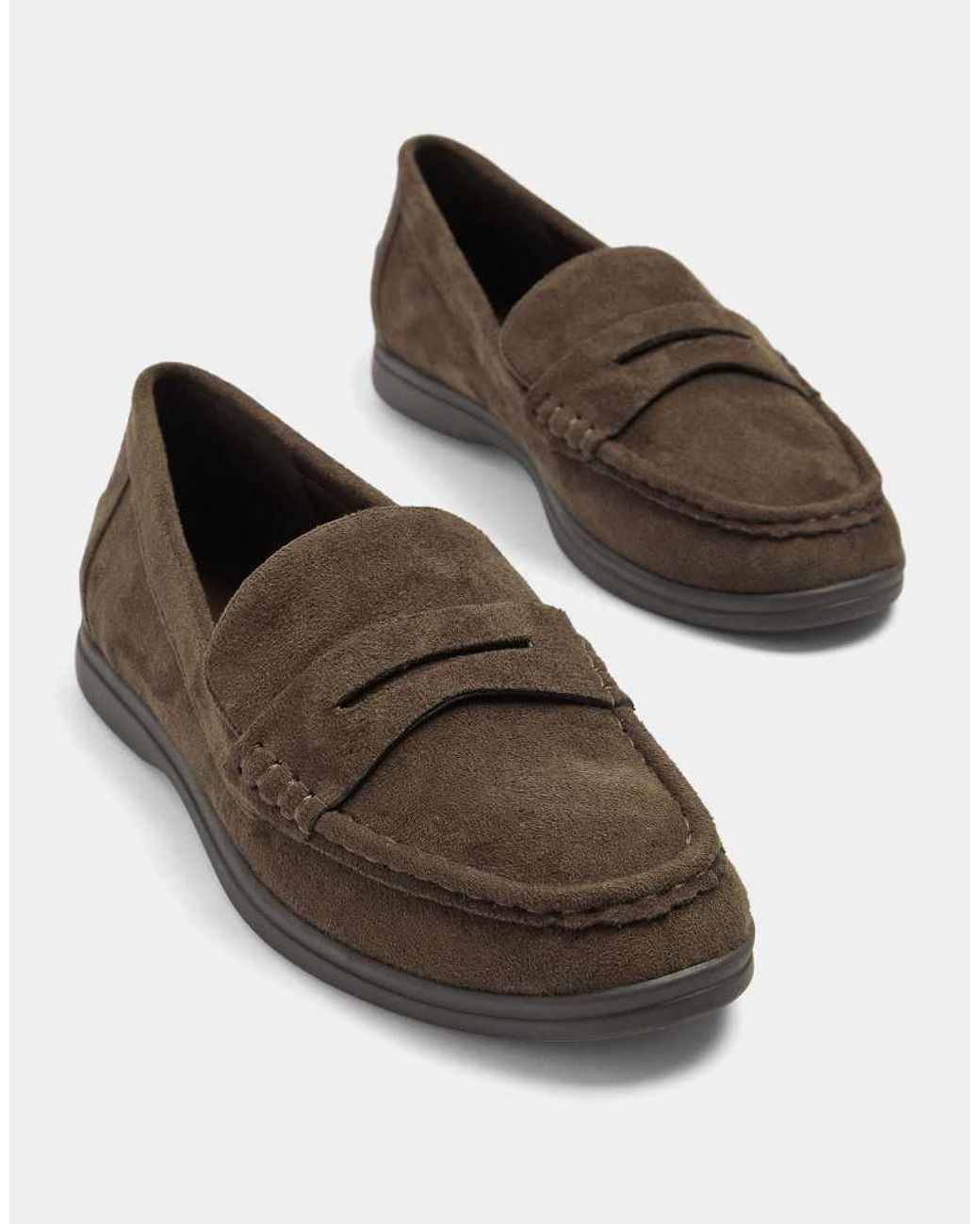 Yours Clothing Brown Wide Fit Faux Suede Flatform Loafers