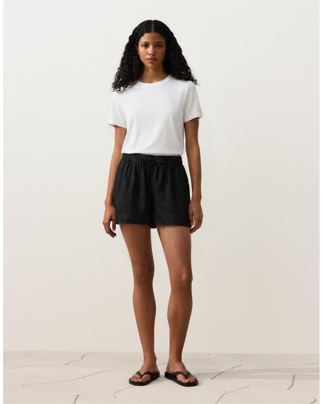 Oysho Black 100% Linen Mid-Rise Shorts