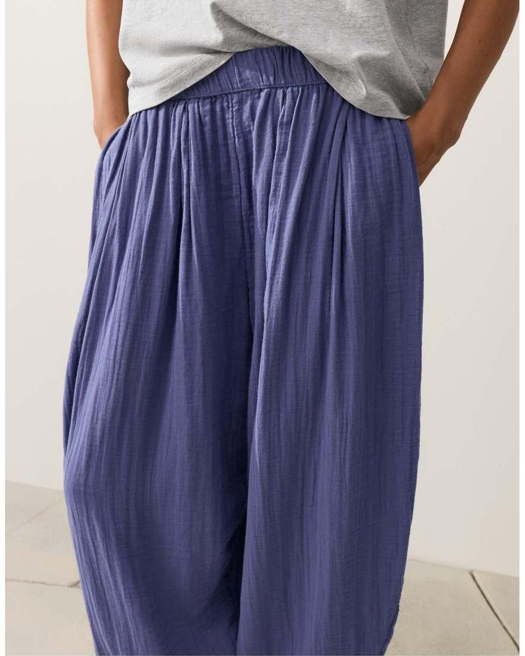 Oysho Blue 100% Cotton Balloon Trousers