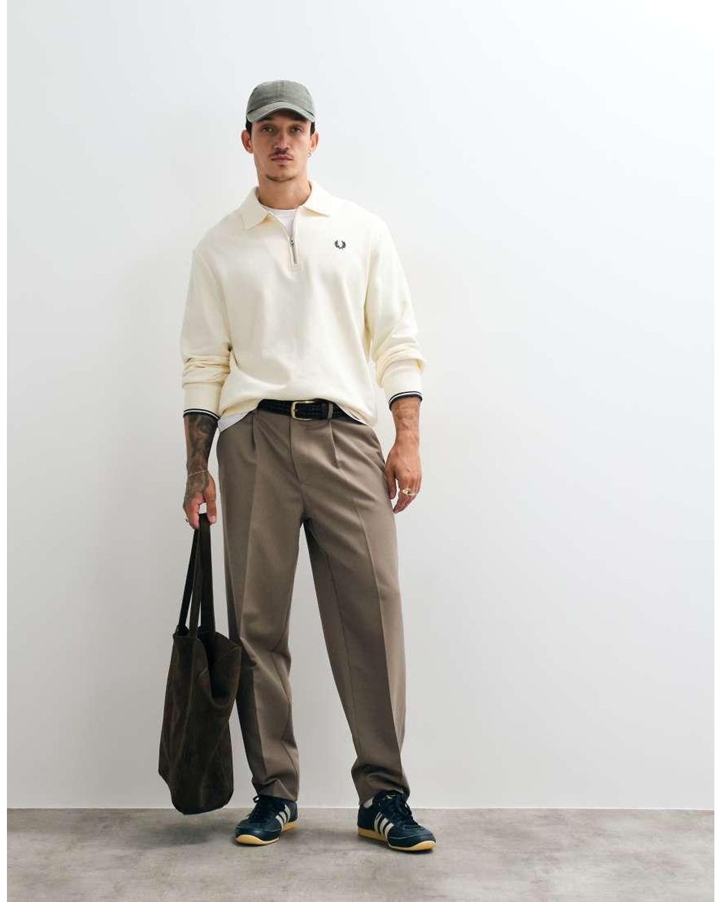 Fred Perry Gray Half Zip Collared Sweatshirt for men