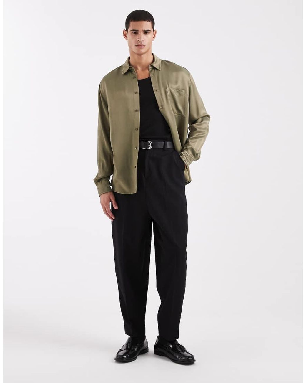 ASOS Green Relaxed Satin Shirt for men