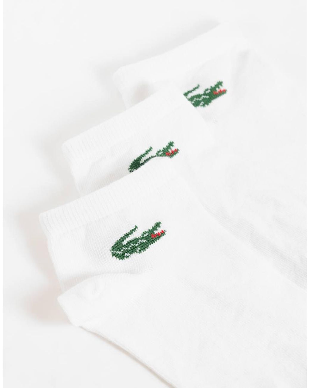 Lacoste White 3 Pack Croc Logo Ankle Socks for men