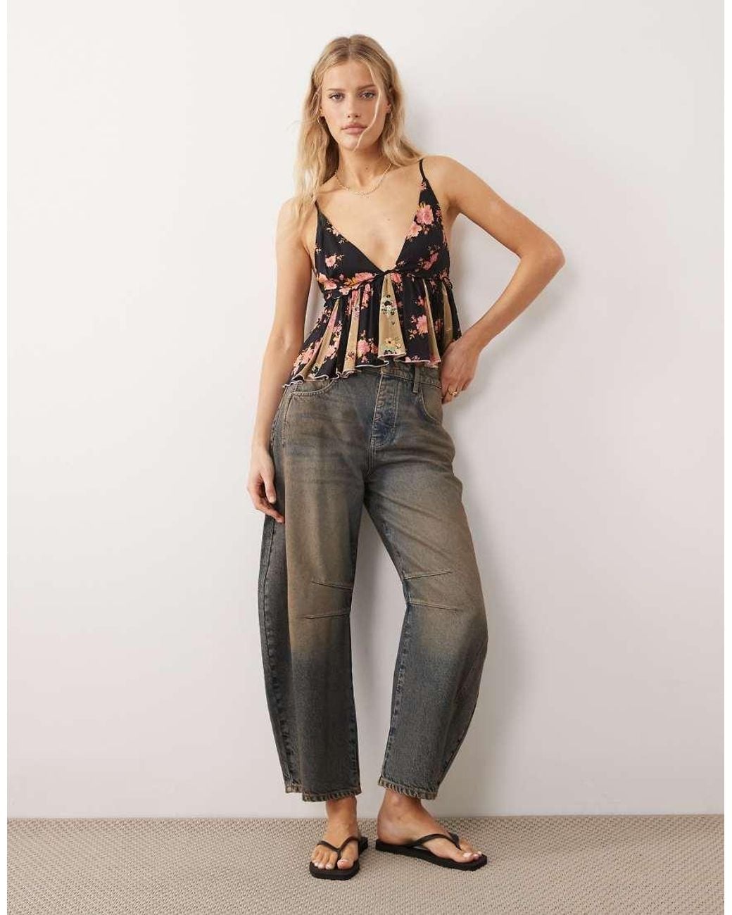 Free People Black V-neck Peplum Cami Top