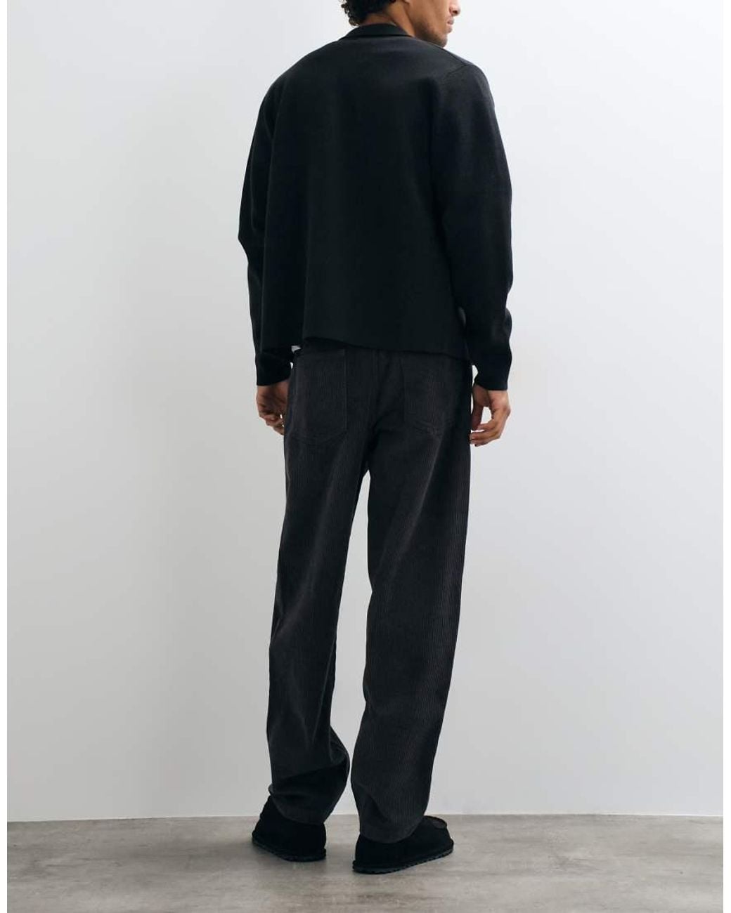 ASOS Black Relaxed Tapered Corduroy Trousers for men