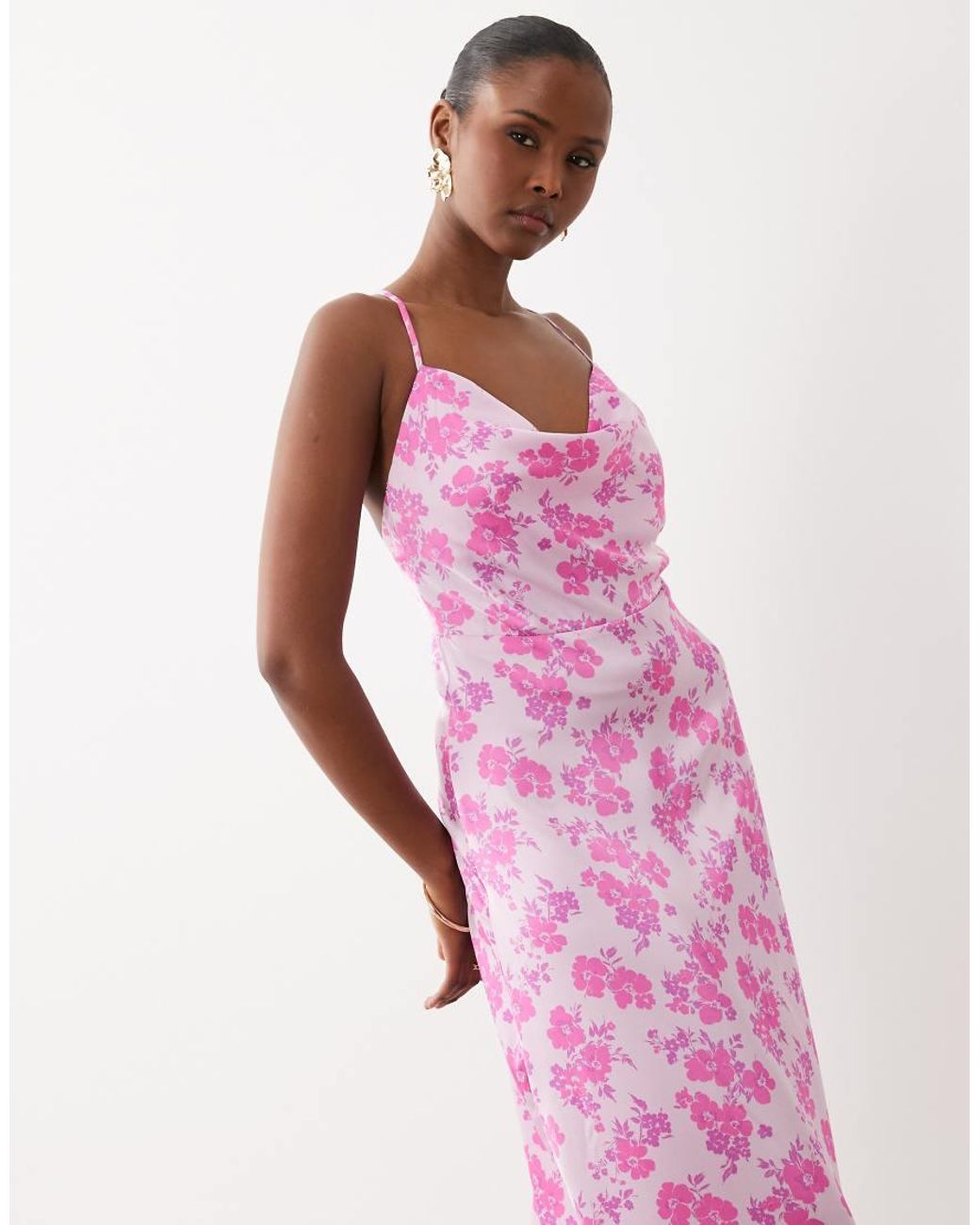 Vila Pink Satin Cowl Neck Maxi Dress