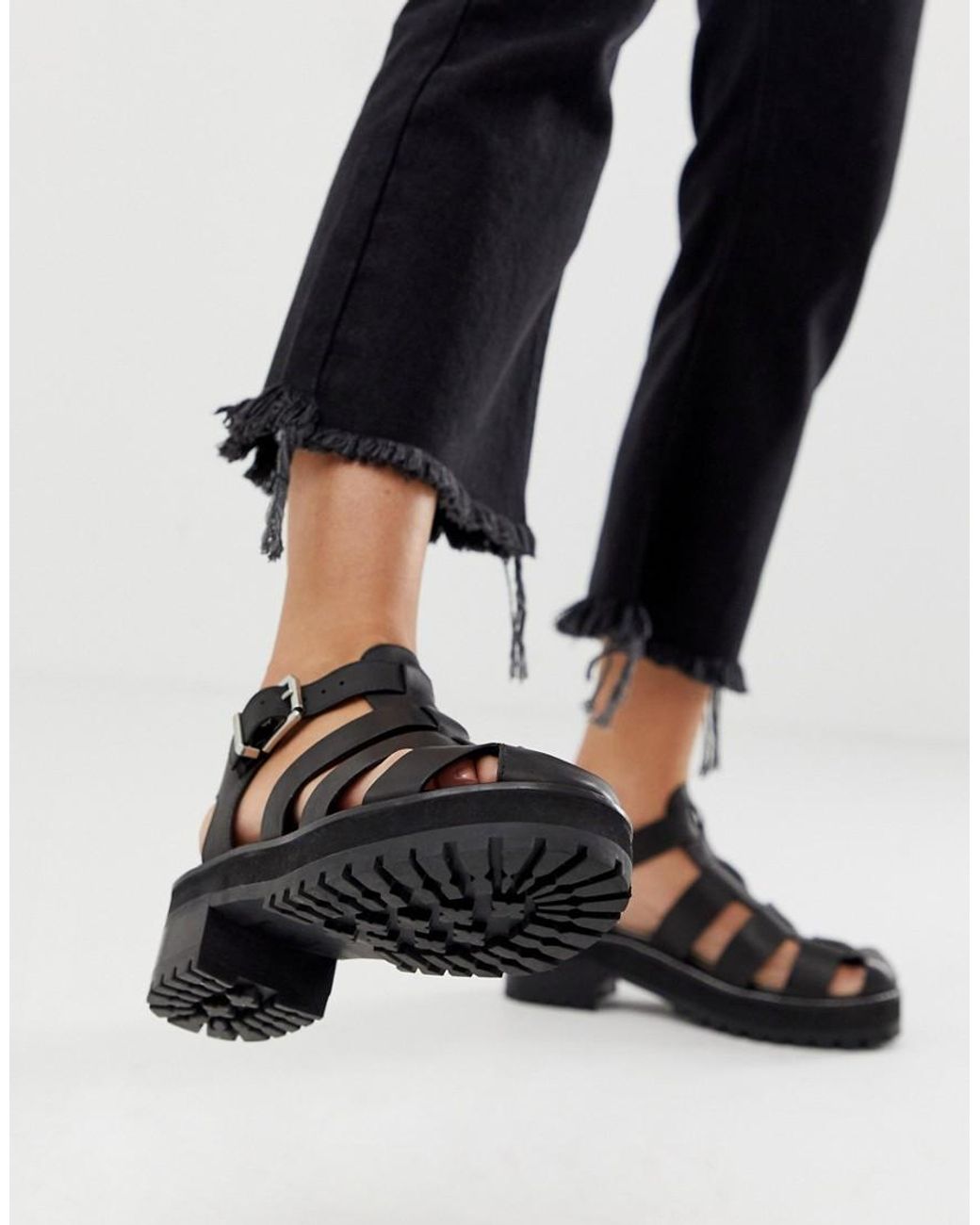 ASOS Fisherman Premium Chunky Flat Leather Sandals in Black Lyst UK