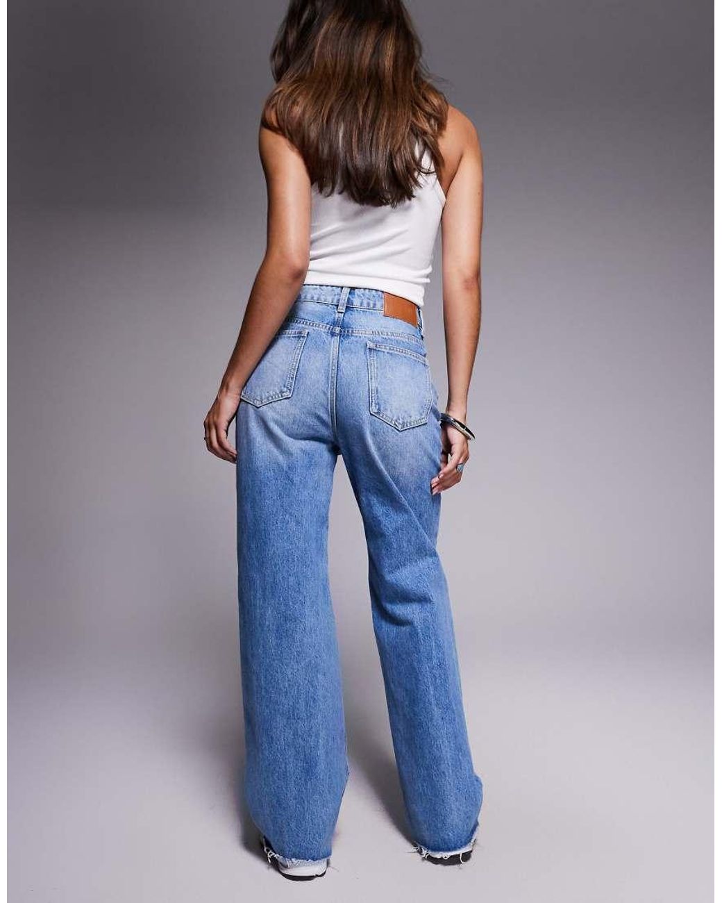 Princess Polly Blue Henesey Raw Hem High Waisted Wide Leg Jeans