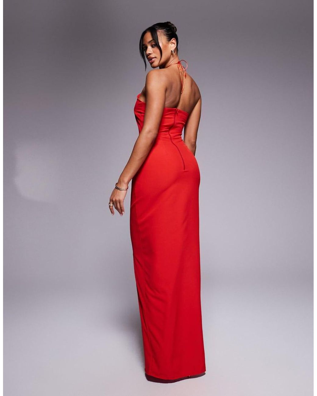Vesper Red Halter Neck Maxi Dress With Split