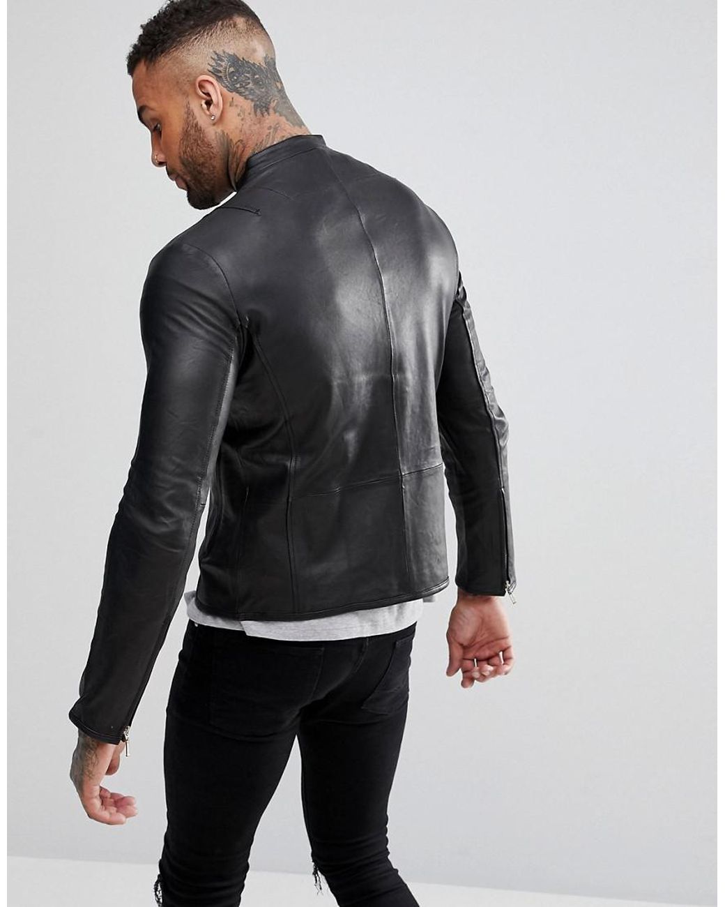 Mens Collarless Leather Jacket | vlr.eng.br