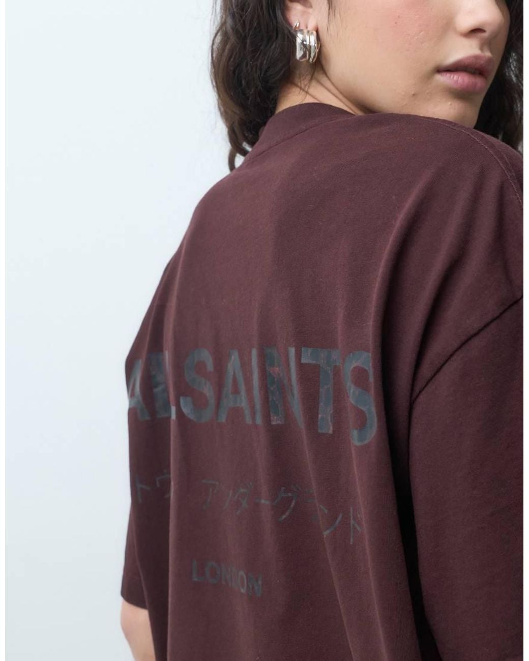 AllSaints Purple Underground Short Sleeve Leopard Graphic Logo T-shirt With Back Print