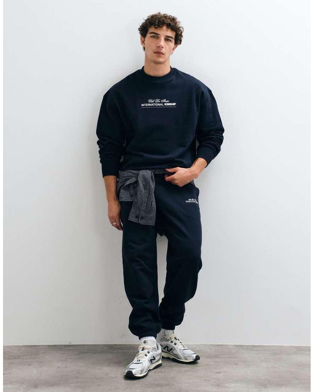 ASOS Blue Premium Heavyweight Oversized Crew With Chest Print for men
