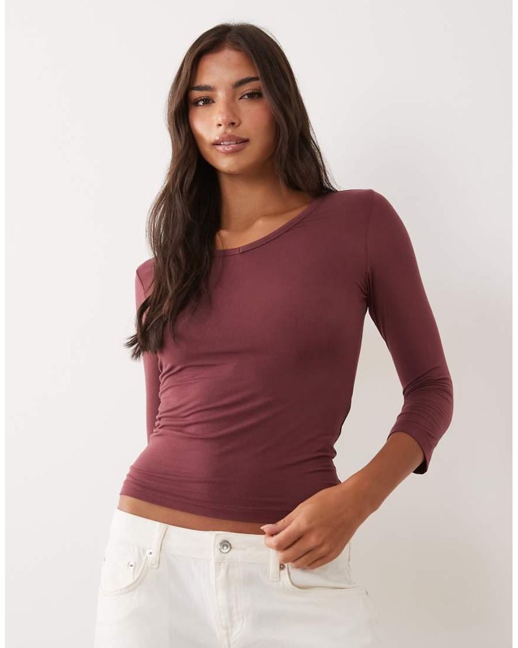 Gina Tricot Red V-neck 3/4 Sleeve Top