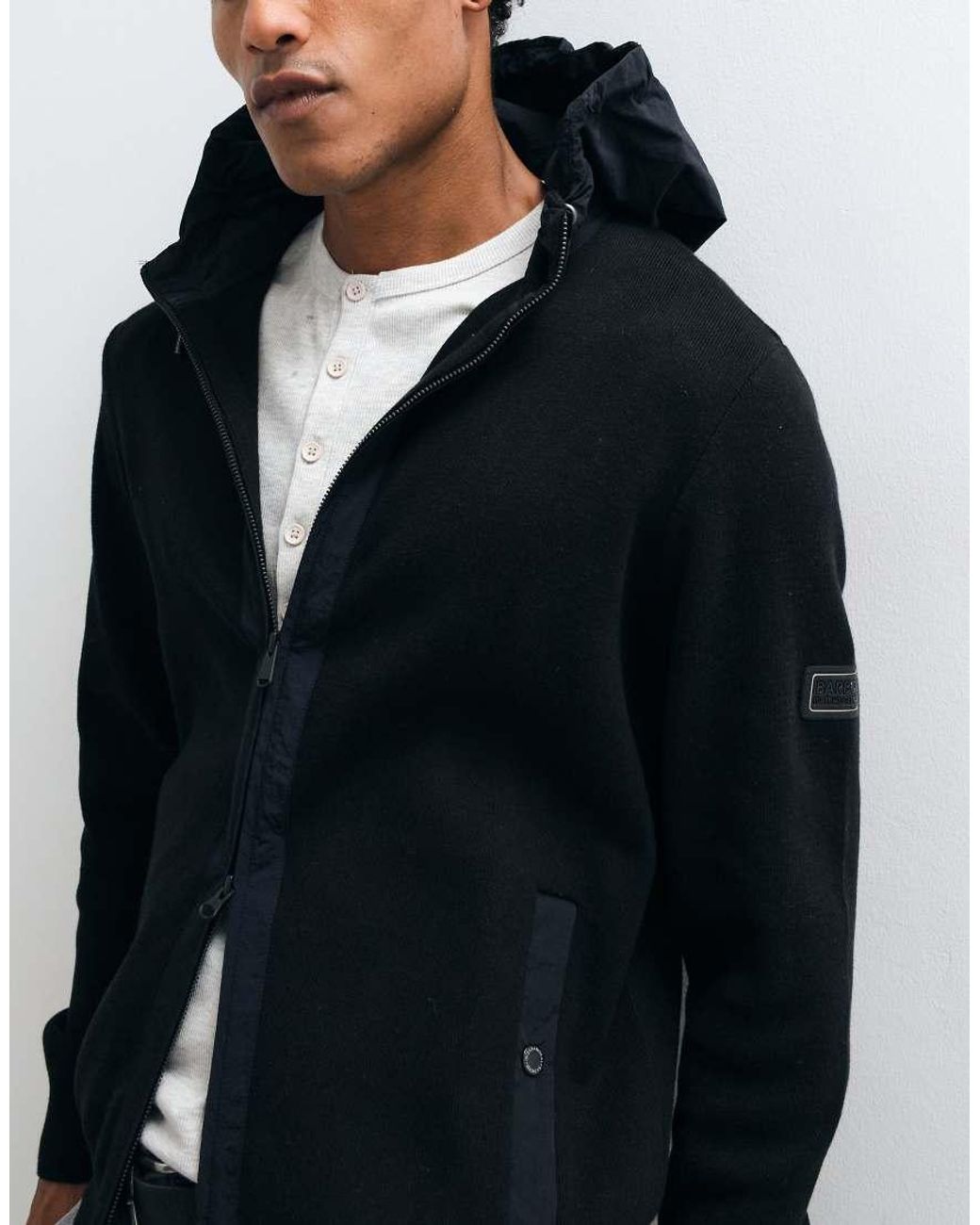 Barbour Blue Inline Zip Through Knitted Hoodie for men