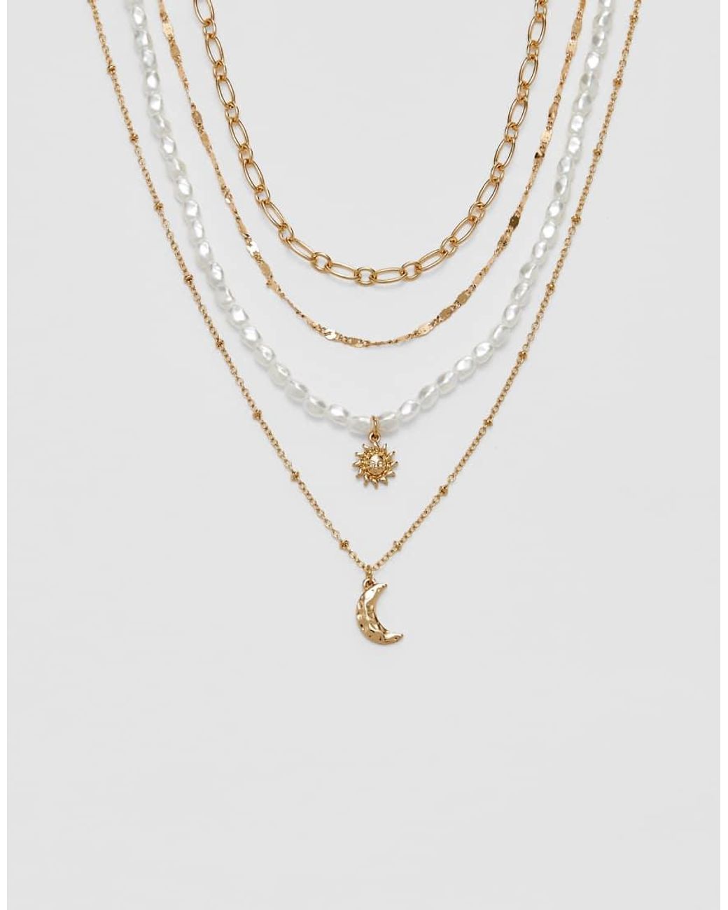 Stradivarius White Set Of 4 Moon And Sun Necklaces
