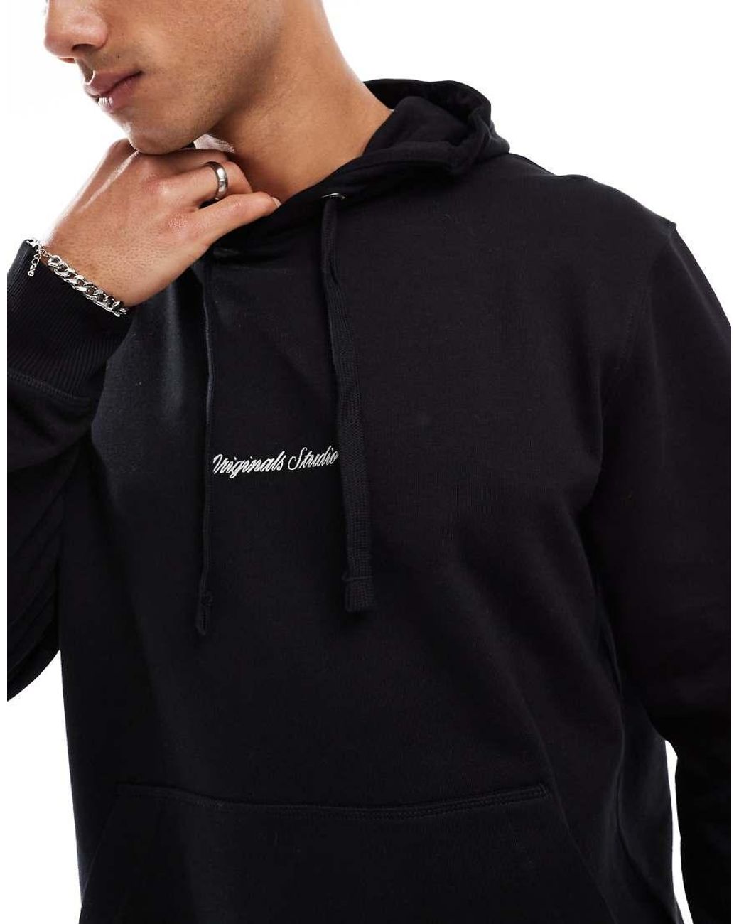 Jack & Jones Black Oversize Hoodie With Embroidered Logo for men