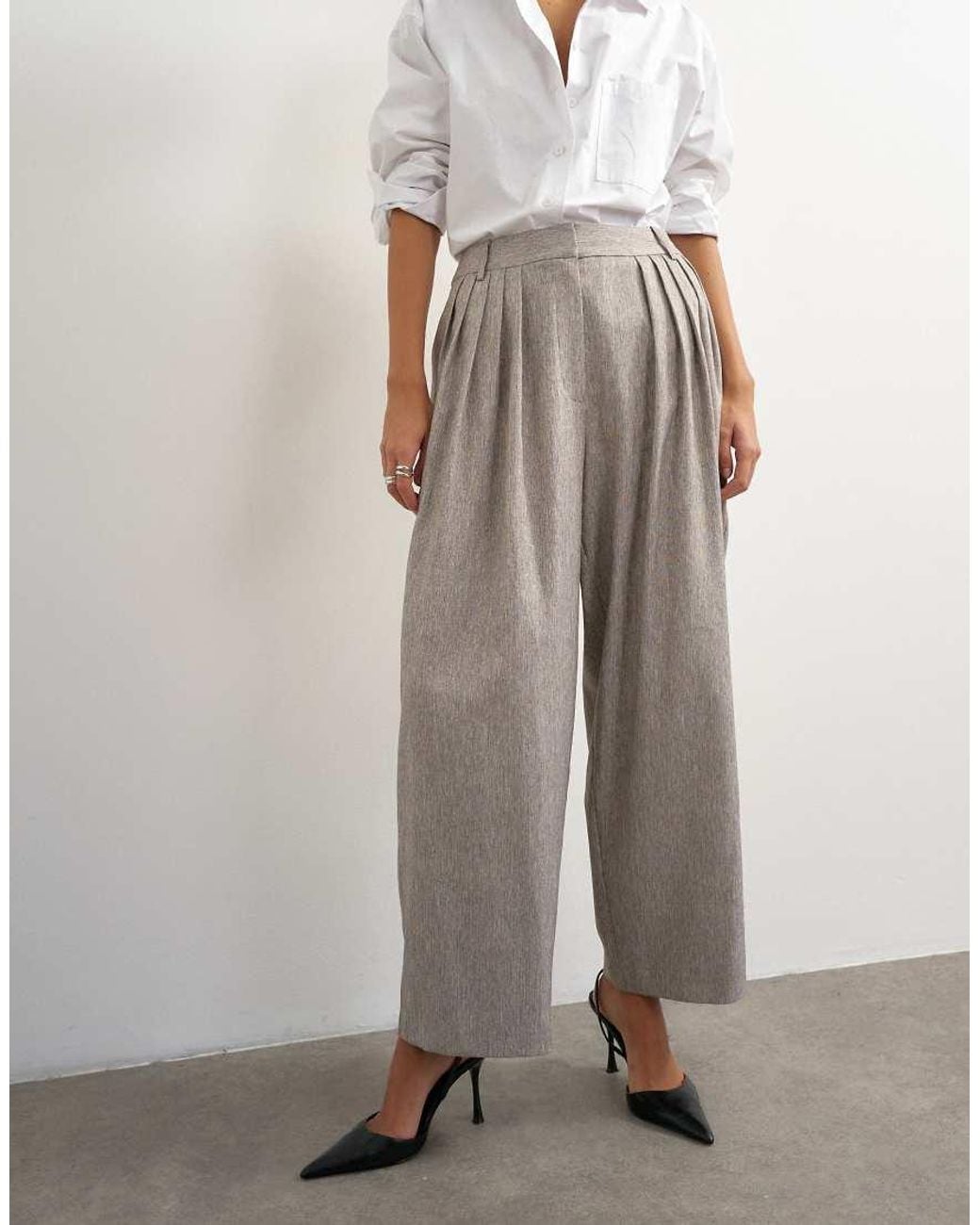 TOPSHOP Gray Co Ord Multi Pleated Wide Leg Trouser
