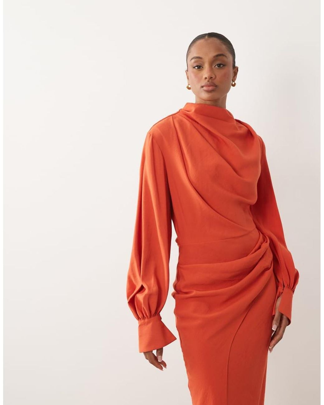 ASOS Red Asos Design Tall High Neck Draped Maxi Dress With Draped Skirt