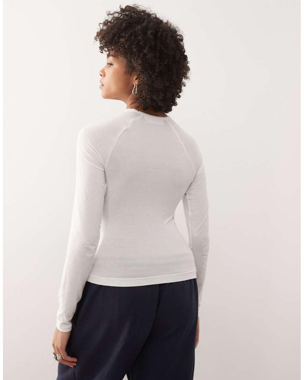 Weekday White Super Soft Slim Fit Long Sleeve Raglan Top