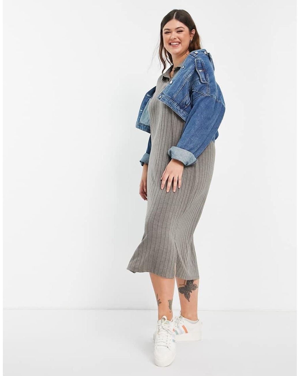 Pieces Plus Gray Pieces Curve Midi Polo Dress