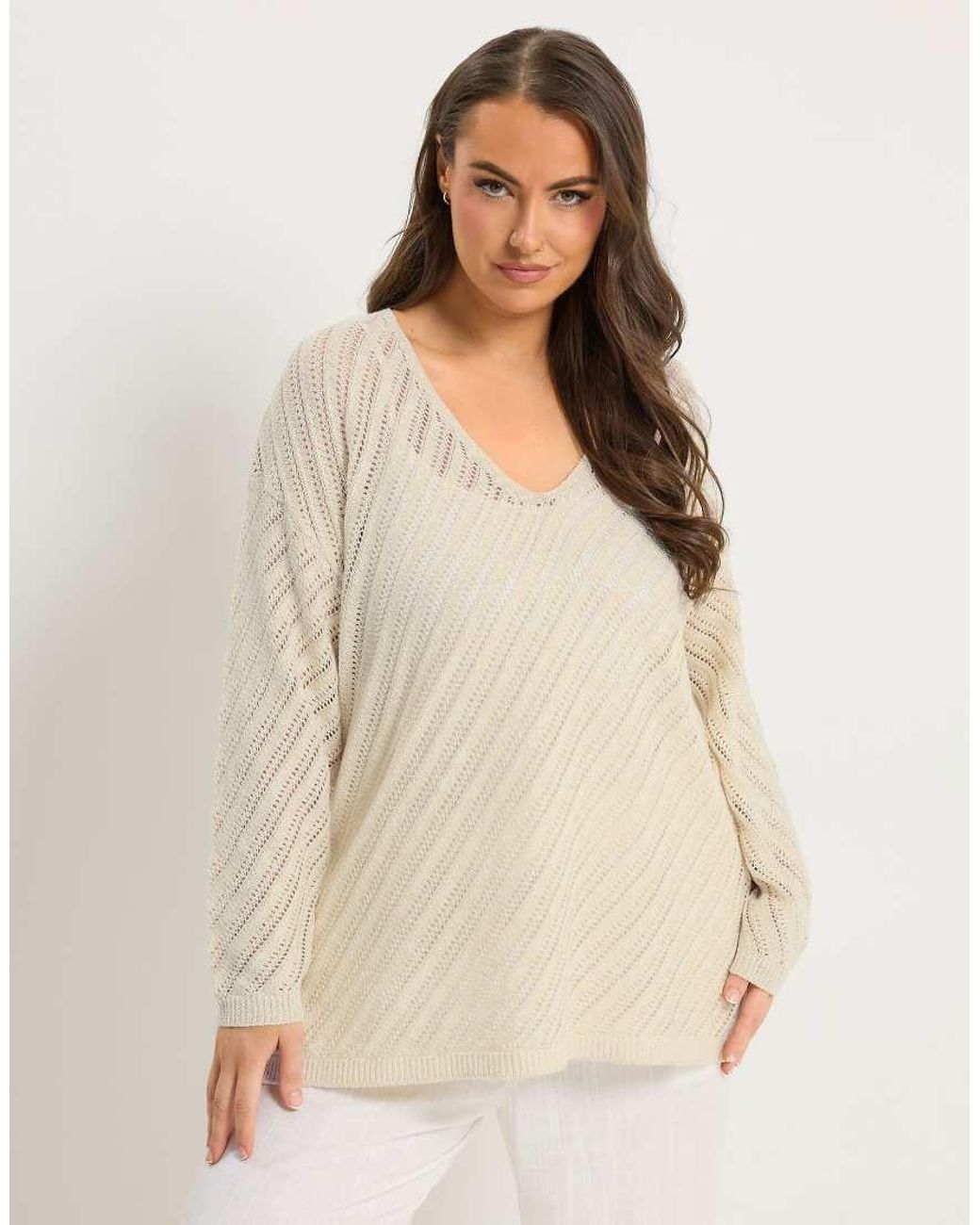 Yours Clothing Natural Knitted Long Sleeve Top