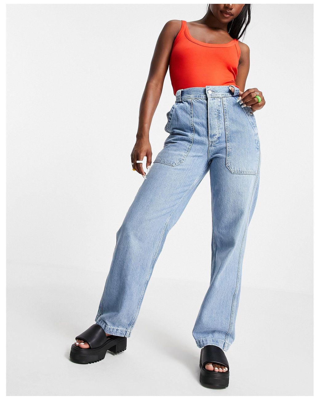 TOPSHOP Denim Cargo Kort Jeans in Blue 