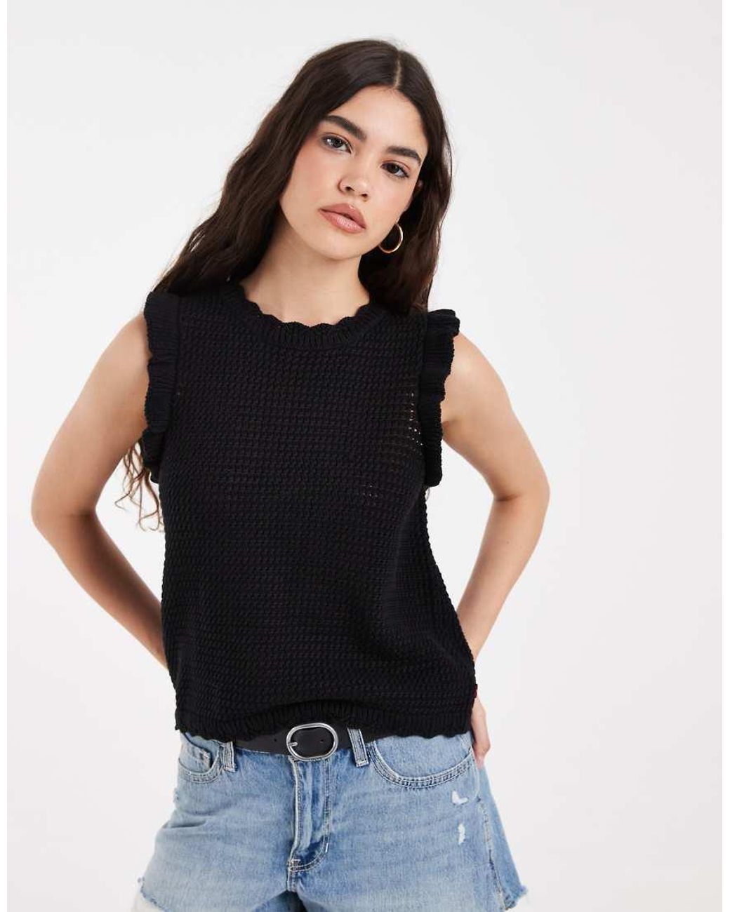 Levi's Black Lulu Flutter Sleeve Sweater Tank Top